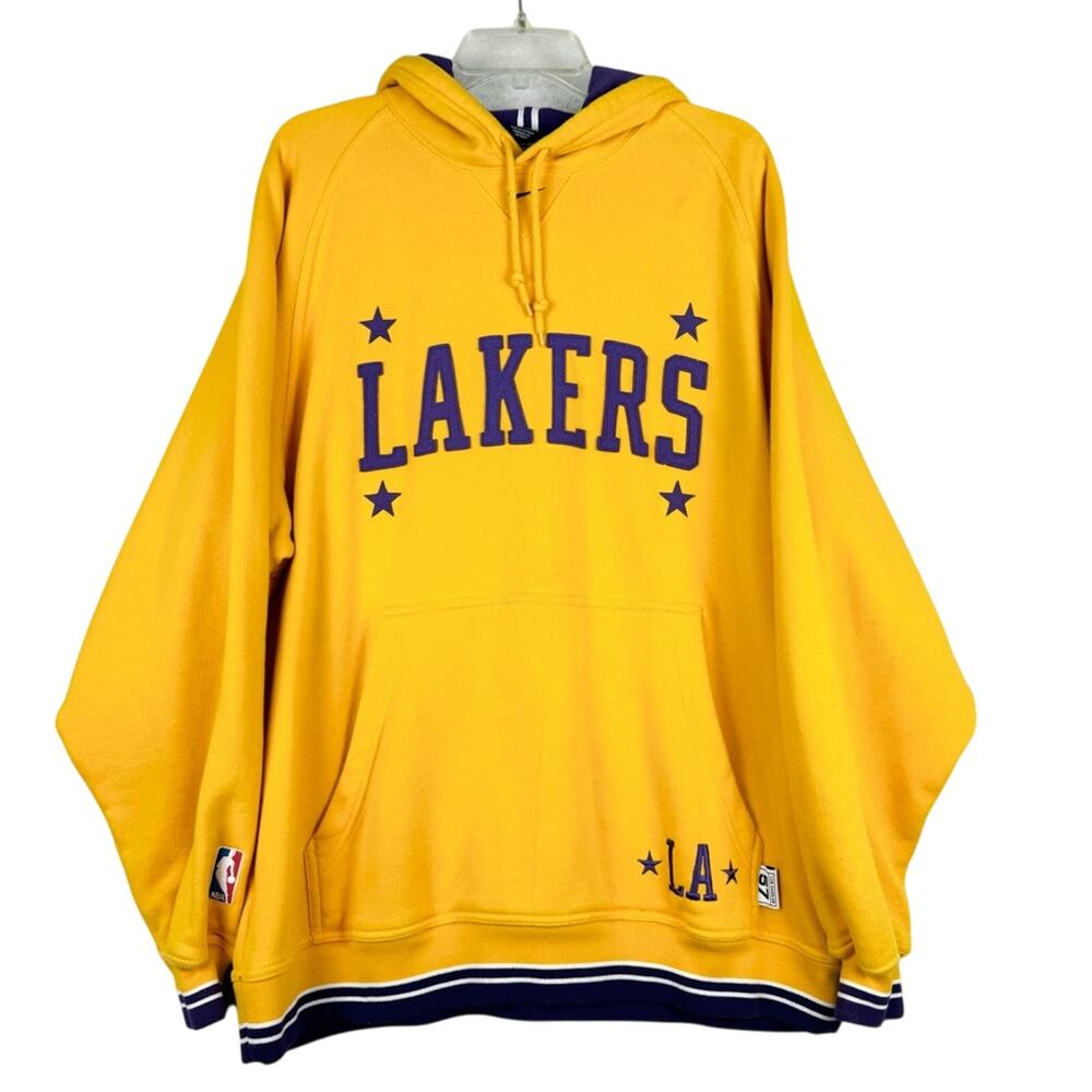 Vintage Nike LA Lakers Rewind Swoosh Jersey Hoodie Yellow/Purple Size M Retro